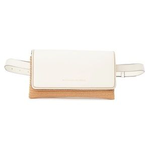 Brunello Cucinelli Two Tone Slim Shoulder & Belt Bag Leather Raffia & Cream NWT